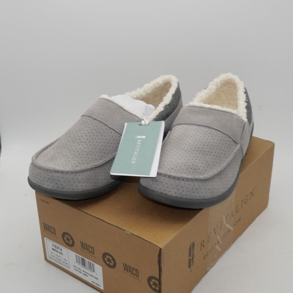 NEW Revitalign Men's 8 Fiesta Orthotic Slippers Grey Indoor/ Outdoor Suede